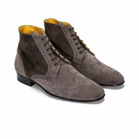 Handmade Men's High Ankle Lace Up Wing Tip Brogues Boots - Thumbnail 4
