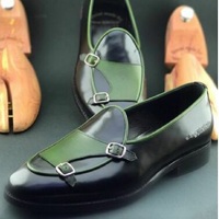 Handmade tone leather shoes, double monk dress moccasin, formal shoe men - Thumbnail 1