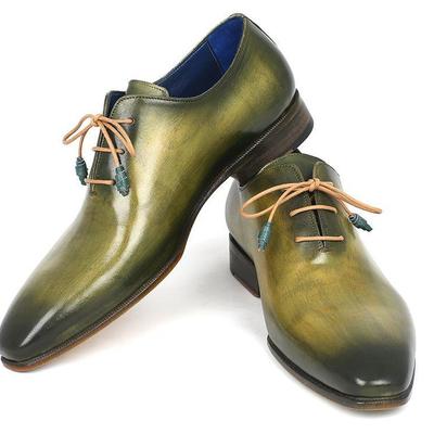 Made to order burnished plain toe genuine leather green color oxford men shoes - Thumbnail 3