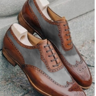 New style decent wear mens brown gray leather oxfords wingtip brogue shoes - Thumbnail 1