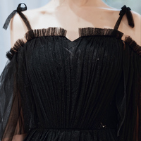 Black tulle long prom dress formal dress - Thumbnail 1