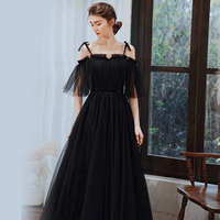 Black tulle long prom dress formal dress - Thumbnail 2