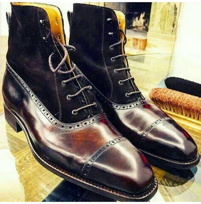 New Handmade Black Suede & Dark Shaded Leather Ankle Boots for Men's