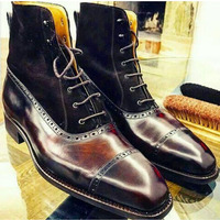 New Handmade Black Suede & Dark Shaded Leather Ankle Boots for Men's - Thumbnail 4