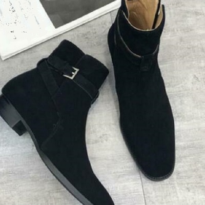 Men’s handmade suede leather high top ankle boots, men cowboy boot - Thumbnail 1