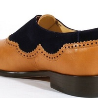 Handmade Men's Tan Leather & Black Suede Brogues Stylish Shoes - Thumbnail 1
