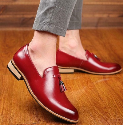 Handmade Men's Red Leather Slip Ons Loafer Tassel Shoes