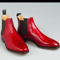 New Handmade Red Leather Shinny Men Chelsea Ankle Formal Dressing Boot - Thumbnail 1