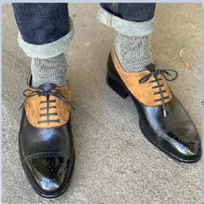 Handmade mens two tone oxfords brogue dress shoes, men brogue formal shoes - Thumbnail 2