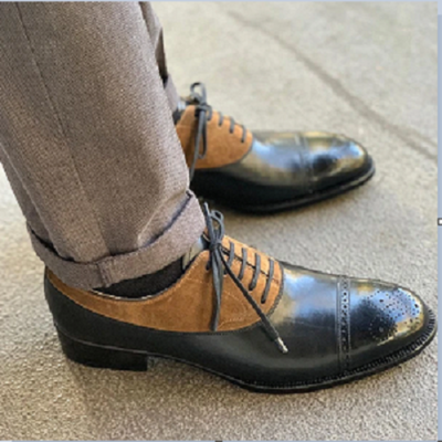 Handmade Mens Two tone Oxfords brogue dress shoes, Men brogue formal shoes