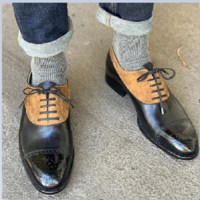 Handmade Mens Two tone Oxfords brogue dress shoes, Men brogue formal shoes - Thumbnail 4