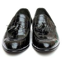 Handmade Black Crocodile embossed Texture Leather Loafer Tassels shoes For men - Thumbnail 1