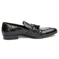 Handmade Black Crocodile embossed Texture Leather Loafer Tassels shoes For men - Thumbnail 3