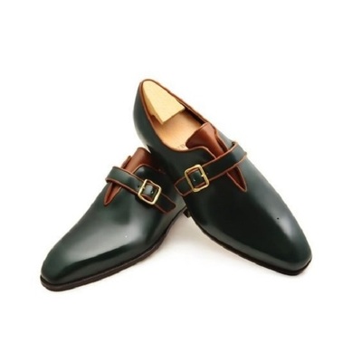 Handmade men,s black leather monk shoes, ,s formal shoes, dress shoe - Thumbnail 2