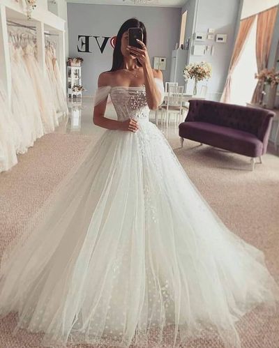 Fairy Ball Gown Off the Shoulder Tulle Lace Wedding Dresses