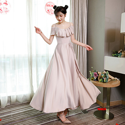 Light pink satin prom dress evening dress - Thumbnail 5