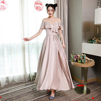 Light pink satin prom dress evening dress - Thumbnail 1