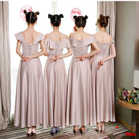 Light pink satin prom dress evening dress - Thumbnail 3