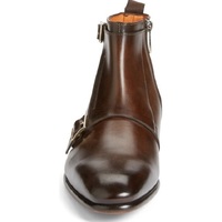 Handmade Men Brown Boots, Double Monk Strap Boot, Side Zipper Boots - Thumbnail 2