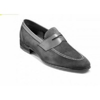 Handmade Men Leather Shoes, Dark Grey Suede Loafers, Leather Shoes - Thumbnail 1