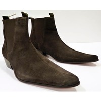 Handmade Pointed Toe Boots, Cuban Heel Boots For Men, Brown Suede Boots - Thumbnail 4