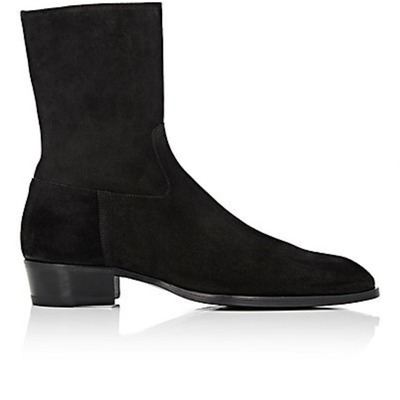 Handmade black leather boots, suede side zipper boot, long leather boots - Thumbnail 2