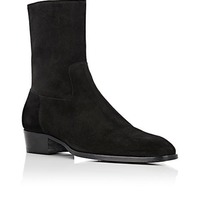 Handmade Black Leather Boots, Suede Side Zipper Boot, Long Leather Boots - Thumbnail 1