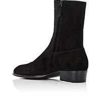 Handmade Black Leather Boots, Suede Side Zipper Boot, Long Leather Boots - Thumbnail 2