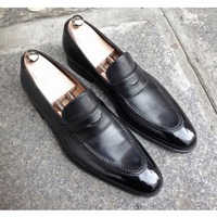 Handmade Men Black Leather Shoes, Dress Moccasin Shoes, Formal Shoes - Thumbnail 1