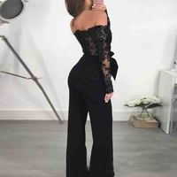 Casual One-Shoulder Lace Splicing Jumpsuit - Thumbnail 2