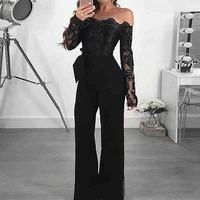 Casual One-Shoulder Lace Splicing Jumpsuit - Thumbnail 1