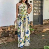 Temperament Solid Color Sleeveless Printed Jumpsuit - Thumbnail 4