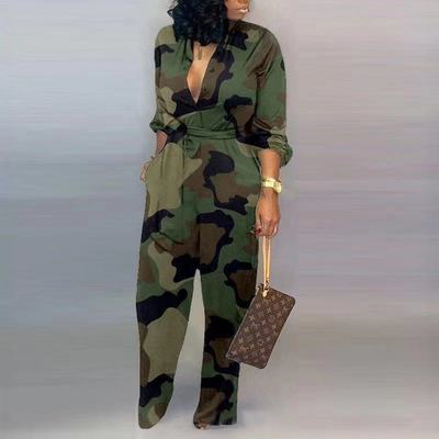 Fashion Casual Camouflage Graffiti High Waist Jumpsuit