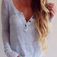 Fashion V-Neck Long-Sleeved T-Shirt - Thumbnail 1
