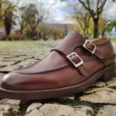 New dark brown double monk handmade formal leather shoes
