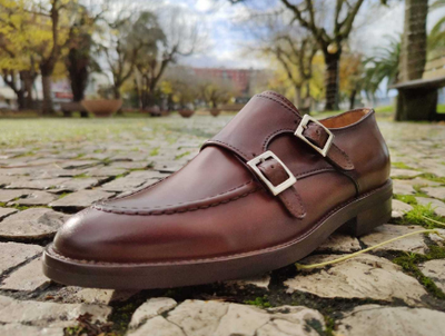 New Dark Brown Double Monk Handmade Formal Leather Shoes