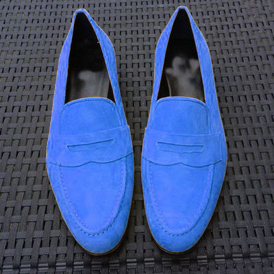 New handmade men blue casual loafer shoes in suede