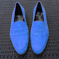 New Handmade Men Blue Casual Loafer Shoes In Suede - Thumbnail 1