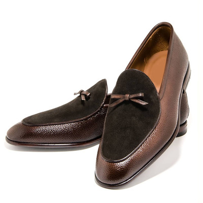 Hand crafted men's brown tussles loafers shoes,men's leather suede dress shoes - Thumbnail 1