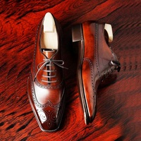 Handmade Burgundy Leather Shoes, Men's Lace Up Wing Tip Brogue Formal Shoes - Thumbnail 3
