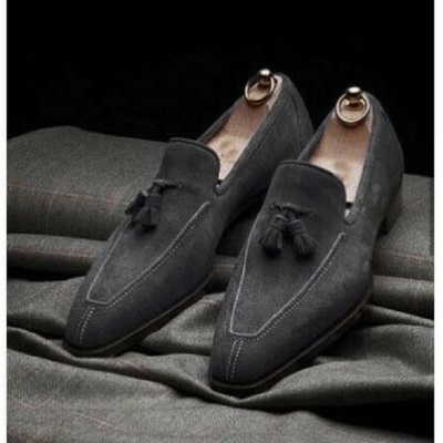 Handmade dark gray suede shoes, men leather formal shoes, moccasin shoe men - Thumbnail 4