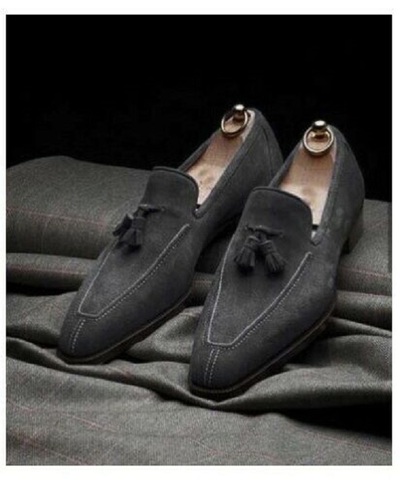 Handmade dark gray suede shoes, men leather formal shoes, moccasin shoe men