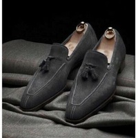 Handmade dark gray suede shoes, men leather formal shoes, moccasin shoe men - Thumbnail 4