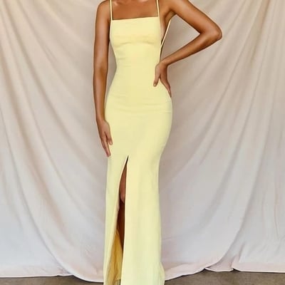 Sexy yellow prom dresses side slit prom dress,evening party dresses - Thumbnail 5