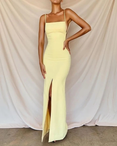 Sexy Yellow Prom Dresses Side Slit Prom Dress,Evening Party Dresses