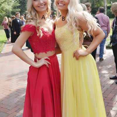 Charming red/yellow appliques prom dress, elegant a line homecoming dress, prom dresses - Thumbnail 5