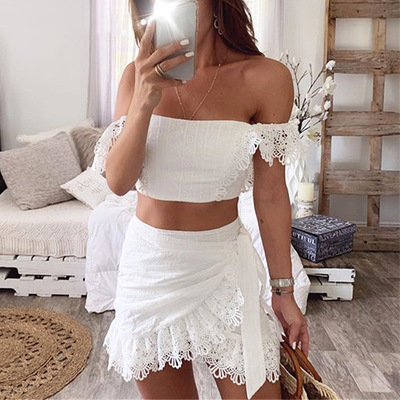 Solid color lace strapless two-piece set - Thumbnail 5