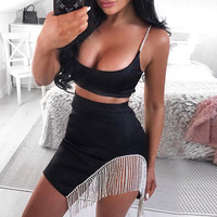 Women's Sling Splicing Skinny Mini Two-piece Set - Thumbnail 1