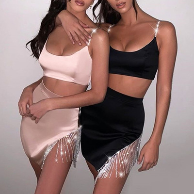 Women's Sling Splicing Skinny Mini Two-piece Set