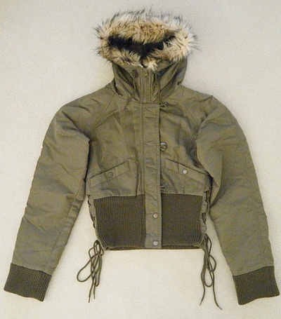 Olive Green Jacket with Faux Fur Hood